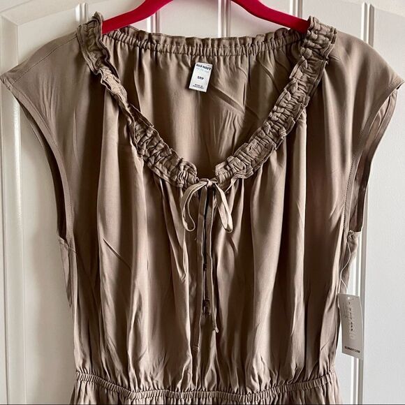 Old Navy Women’s Tan Short Sleeve V Neck Midi Dress; SZ S; BNWT - Picture 3 of 9